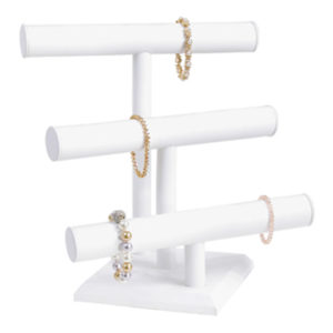 White Faux Leather Bracelet & Necklace Jewelry Display Holder 3-Tier Medium Stand