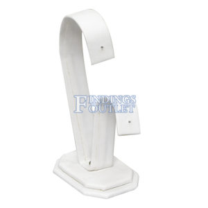 White Faux Leather Earring Jewelry Display Holder 2-Tier Rabbit Ear Style Stand Plain