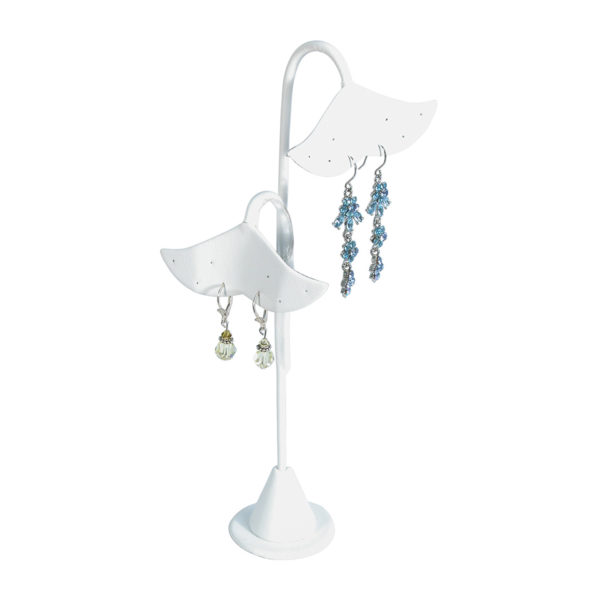 White Faux Leather 8 Pair Earring Jewelry Display Holder Ginko 2-Tier Stand