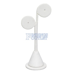 White Faux Leather Earring Jewelry Display Holder Elegant Fancy Circle Stand Plain