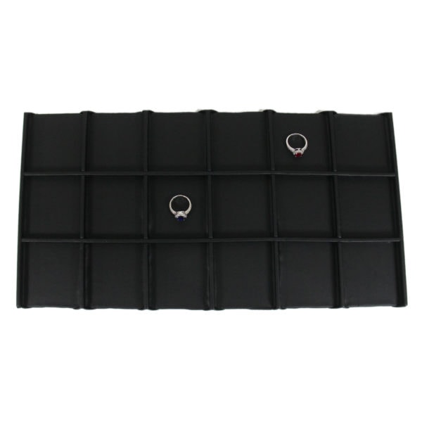 Black Faux Leather 18 Compartment Jewelry Display Holder Full Size Tray Liner
