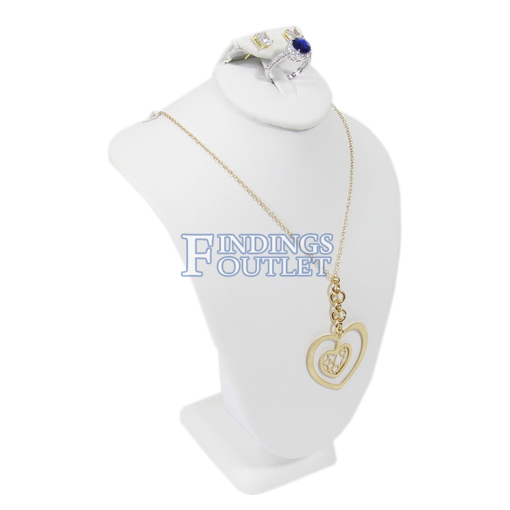 Details about  / White Leatherette Combination Jewelry Earring Ring Necklace Display Bust