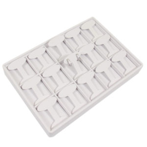 White Faux Leather 15 Pair T-Bar Earring Jewelry Display Holder Showcase Stand Tray