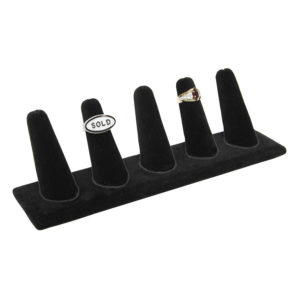 Black Velvet 5 Ring Jewelry Display Holder Long Five Finger Showcase Stand