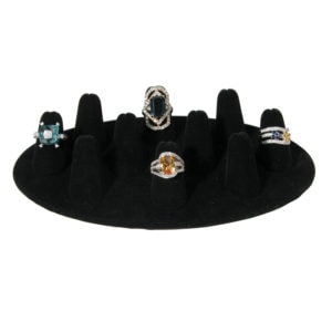 Black Velvet 10 Ring Jewelry Display Holder Showcase Ten Finger Stand Tray
