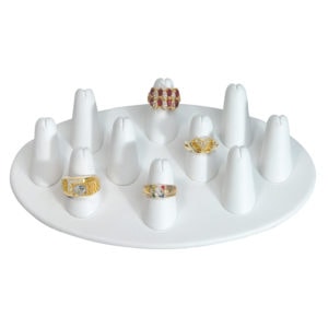 White Faux Leather 10 Ring Jewelry Display Holder Showcase Ten Finger Stand Tray