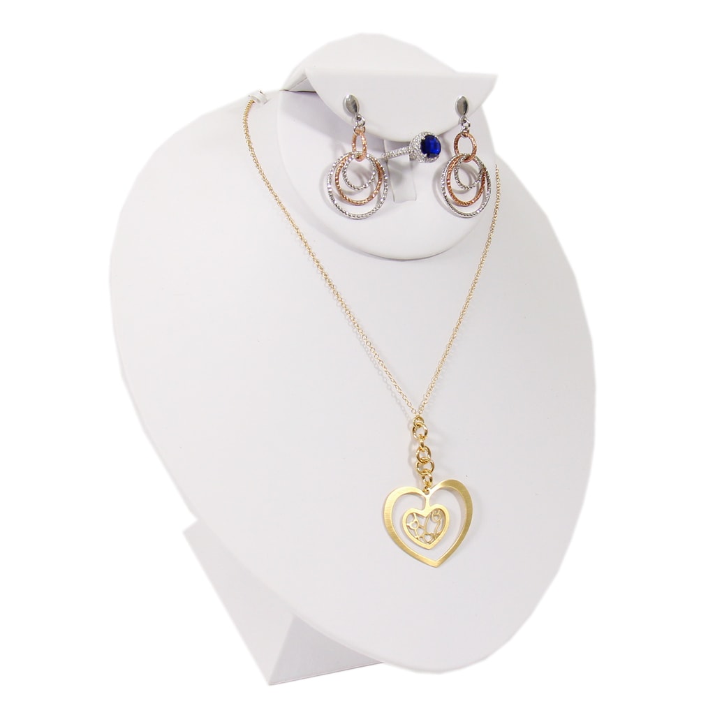Details about  / White Leatherette Combination Jewelry Earring Ring Necklace Display Bust
