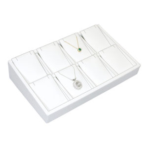 White Faux Leather 8 Slot Pendant Jewelry Display Holder Showcase Slanted Tray