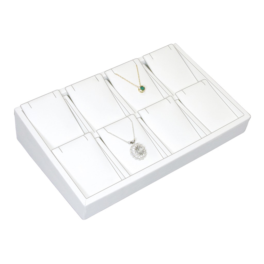 White Faux Leather 18 Slot Ring Jewelry Display Holder Showcase Slanted Tray