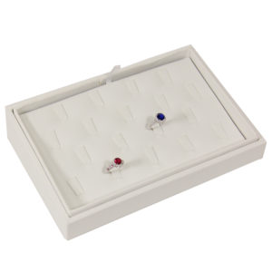 White Faux Leather 18 Slot Ring Jewelry Display Holder Showcase Slanted Tray
