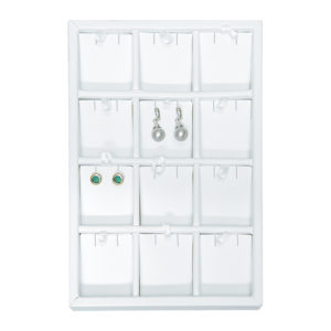 White Faux Leather 12 Pair Earring Jewelry Display Holder Showcase Organize Tray