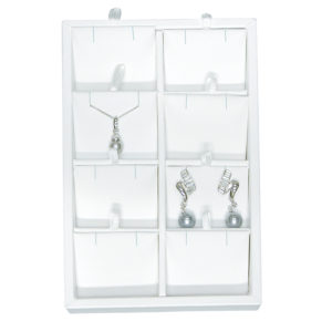 White Faux Leather 8 Slot Pendant & Earring Jewelry Display Holder Showcase Tray