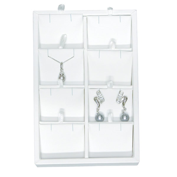 White Faux Leather 8 Slot Pendant & Earring Jewelry Display Holder Showcase Tray
