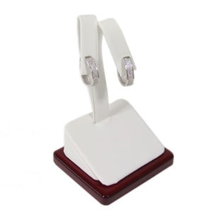 Rosewood White Faux Leather One Pair Earring Jewelry Display Holder Stand Ramp