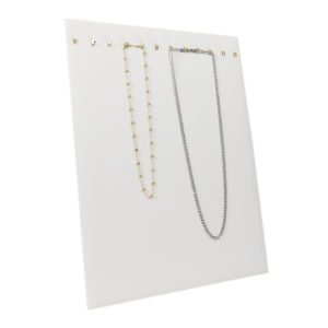 White Faux Leather 12 Hook Necklace Chain Jewelry Display Holder Easel Stand