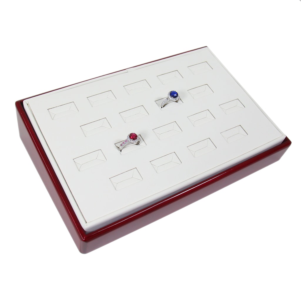 White Leatherette Jewelry Display Showcase Ring Tray 