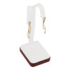 Rosewood Trim White Faux Leather One Pair Earring Jewelry Display Holder Stand