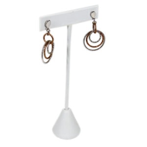 White Faux Leather One Pair Earring Jewelry Display Holder Medium T-Bar Stand Showcase