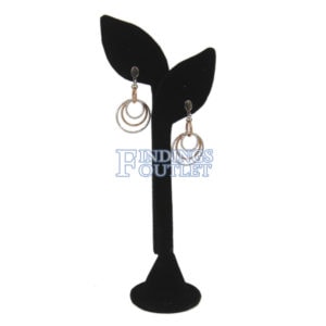 Black Velvet One Pair Earring Jewelry Display Holder Leaf Style Stand Dangling Straight