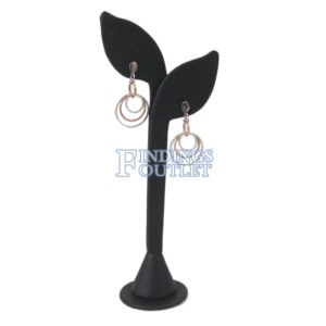 Black Faux Leather One Pair Earring Jewelry Display Holder Leaf Style Stand Dangling Straight