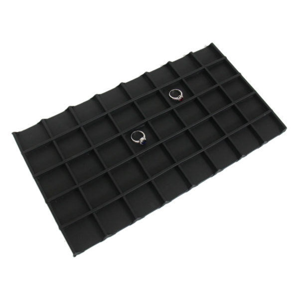 Black Faux Leather 40 Compartment Jewelry Display Holder Full Size Tray Liner