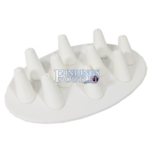 White Faux Leather 10 Ring Jewelry Display Holder Showcase Ten Finger Stand Tray Angle