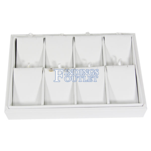 White Faux Leather 8 Slot Pendant Jewelry Display Holder Showcase Slanted Tray Straight