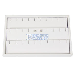 White Faux Leather 15 Slot Earring Jewelry Display Holder Showcase Slanted Tray Straight
