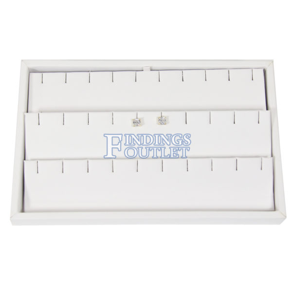 White Faux Leather 15 Slot Earring Jewelry Display Holder Showcase Slanted Tray Straight