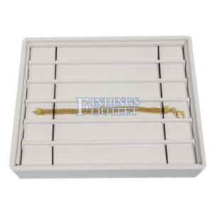 Tray Jewelry Display Holder  Showcase White Faux Leather 12 Slot Bracelet 