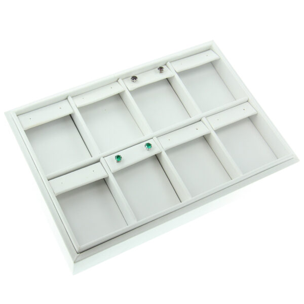 White Faux Leather 8 Slot Earring Jewelry Display Holder Showcase Slanted Tray