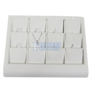 White Faux Leather 12 Pendant Earring Jewelry Display Holder Showcase Stand Tray Straight