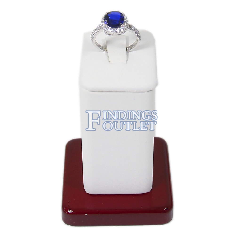 White Leather Earring Display,Ring Finger White Faux Leather Rosewood DisplayKit 