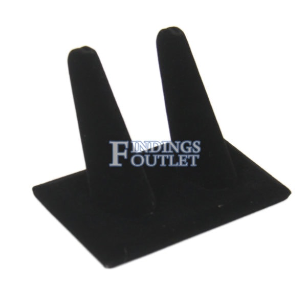 Black Velvet 2 Ring Jewelry Display Holder Long Finger Showcase Organizer Stand Angle
