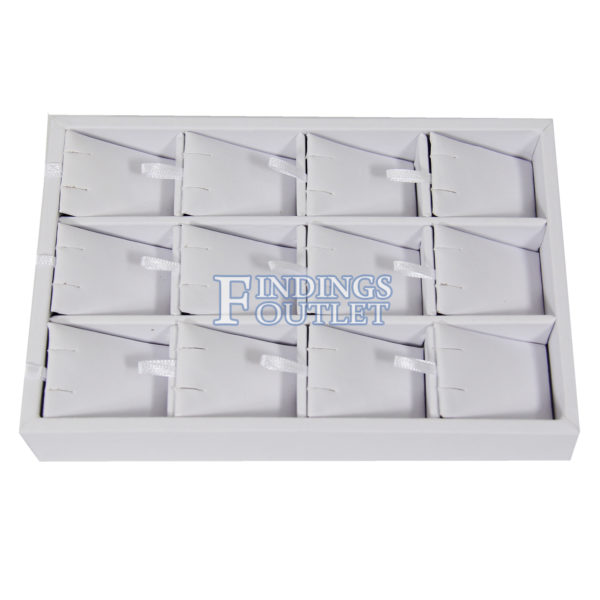 White Faux Leather 12 Pair Earring Jewelry Display Holder Showcase Organize Tray Side