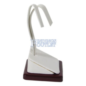 Rosewood White Faux Leather One Pair Earring Jewelry Display Holder Stand Ramp Side