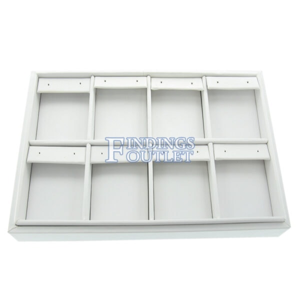 White Faux Leather 8 Slot Earring Jewelry Display Holder Showcase Slanted Tray Front