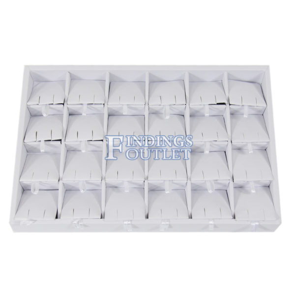 White Faux Leather 24 Pair Earring Jewelry Display Holder Showcase Tray Stand Straight