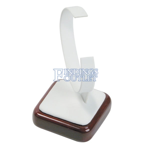Rosewood White Faux Leather Watch Bangle Bracelet Jewelry Display Holder Stand Angle