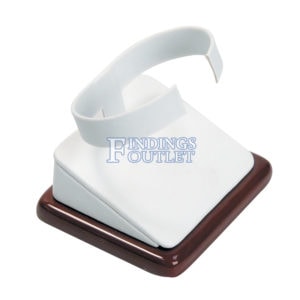 Rosewood White Faux Leather Watch Bangle Bracelet Jewelry Display Holder Stand Angle