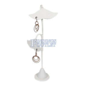 White Faux Leather 8 Pair Earring Jewelry Display Holder Ginko 2-Tier Stand Straight