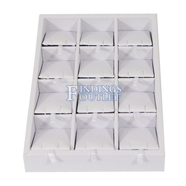 White Faux Leather 12 Pair Earring Jewelry Display Holder Showcase Organize Tray Straight