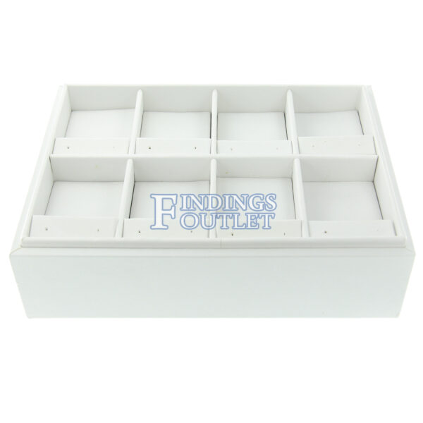 White Faux Leather 8 Slot Earring Jewelry Display Holder Showcase Slanted Tray Back