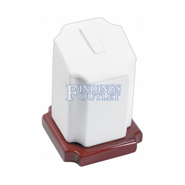 Rosewood White Faux Leather Single Ring Jewelry Display Holder Small Tower Stand Angle