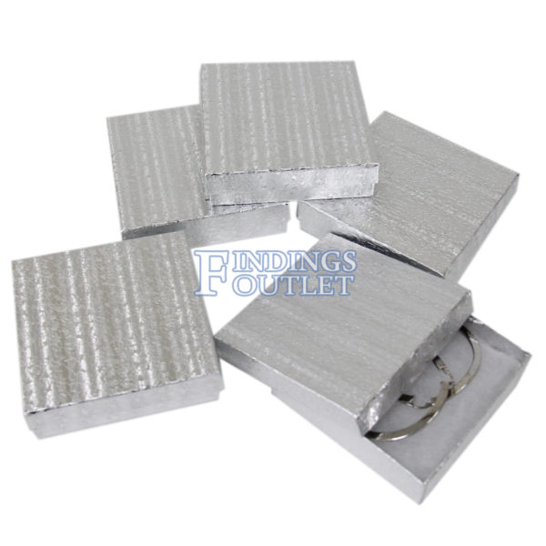 3.75" x 3.75" Silver Cotton Filled Gift Box Bundle