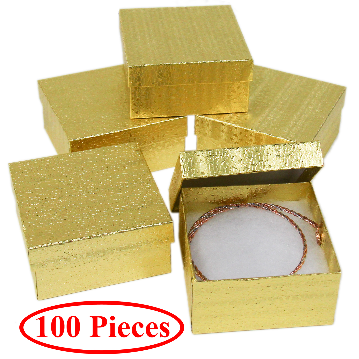 Wholesale 500 Gold Cotton Fill Jewelry Packaging Gift Boxes 3 1/2" x 3 1/2" x 1" 