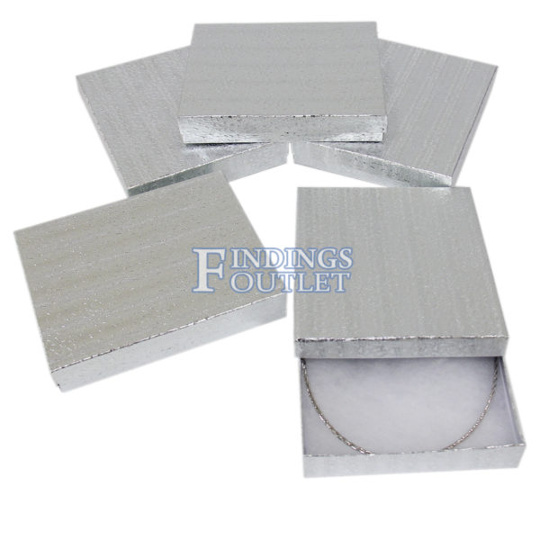 6.25" x 5.25" Silver Cotton Filled Gift Box Bundle