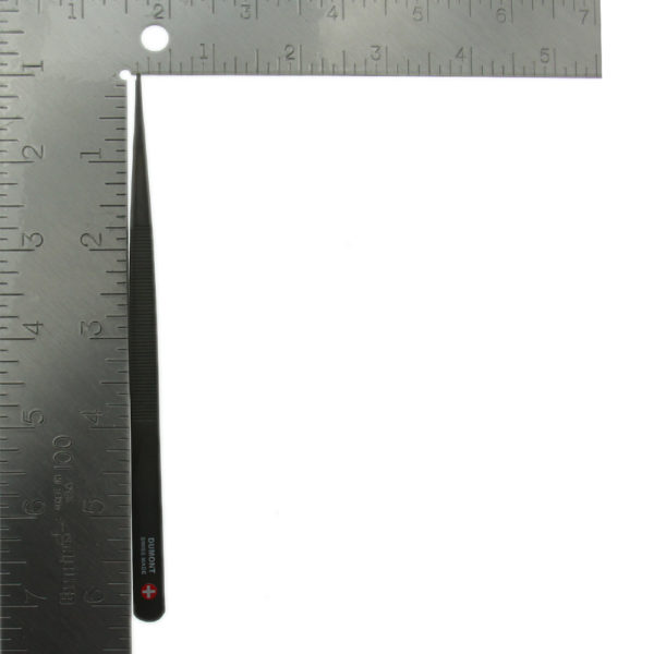 Dumont Medium Point Black Stainless Steel Diamond Tweezer Measurement