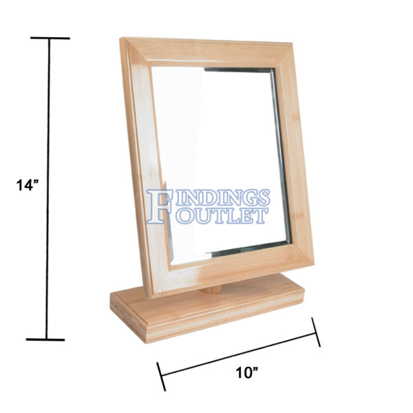 Countertop Adjustable Rotating Natural Wooden Frame Glass Mirror 10" x 14" Dimension