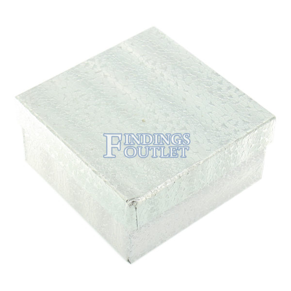 3.75" x 3.75" x 2” Silver Cotton Filled Gift Box Closed